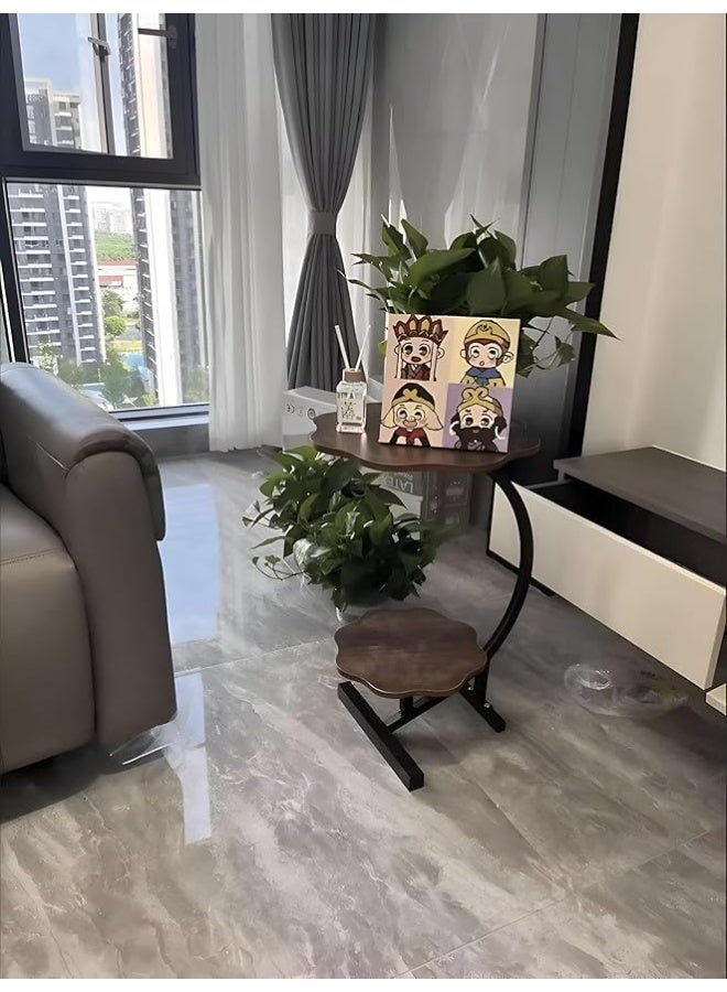 Floral Sofa Side Table Double Layer Design Compact Space Saving End Table With Stable Structure Durable Hard Material Easy Move Furniture For Living Room Bedroom Couch Use (Black) - Image 2